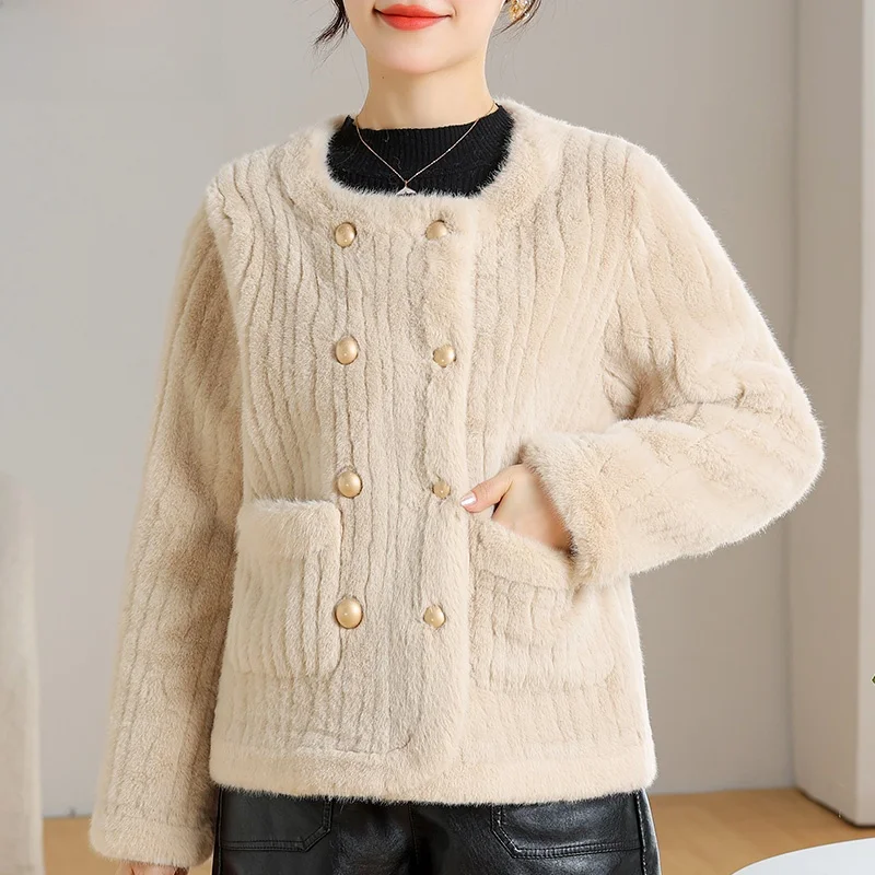 

Mink Velvet Coat Faionable Loose Fit Women's Outerwear for Middle-Aged Women Spring Autumn Small Fraance Sle Coat