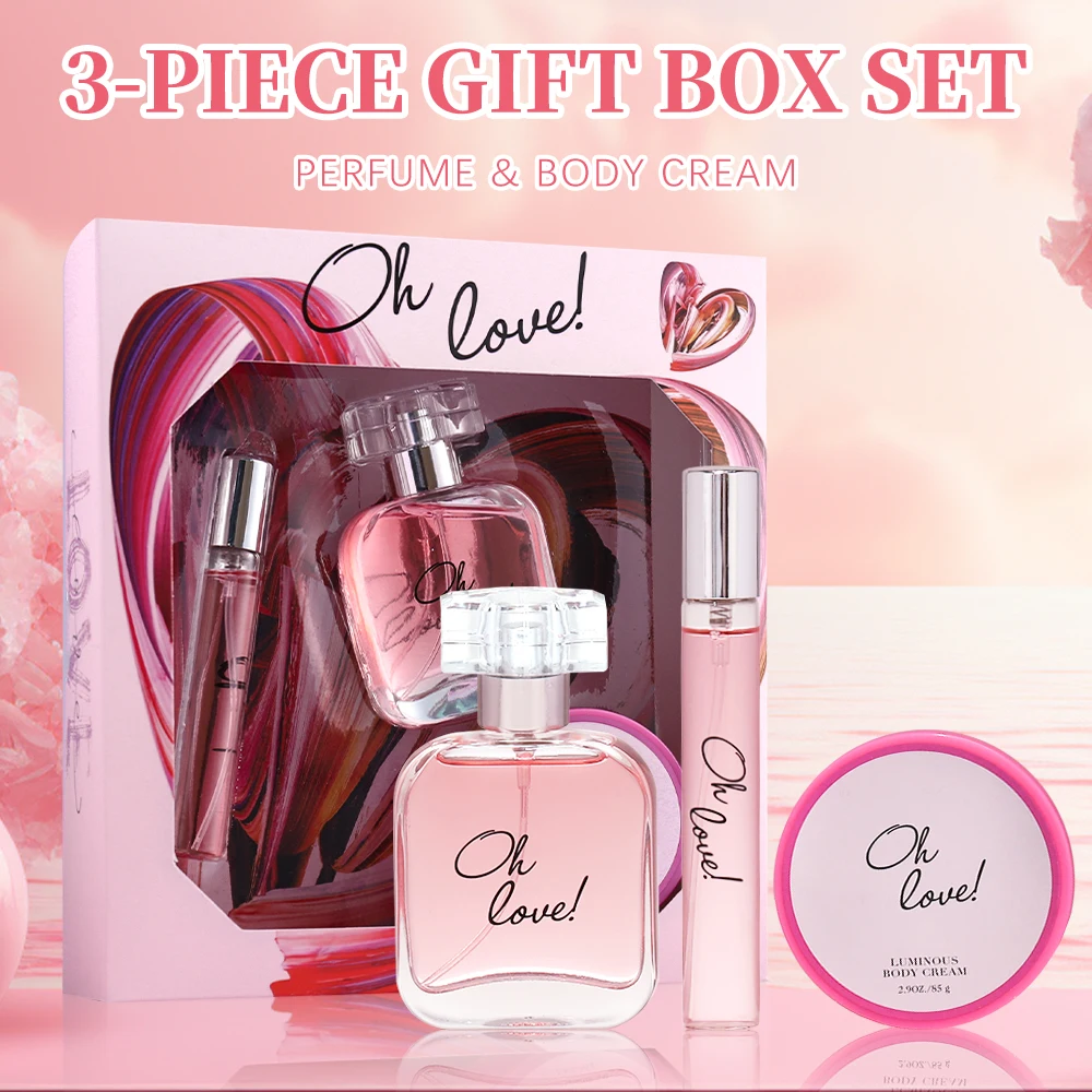 Women's Fragrance Sets 0.5 Oz and 1.7 Oz Eau de Parfum Spray, 2.9 Oz Body Cream OH LOVE! 3 Pcs Gifts for Women EDP and Lotion