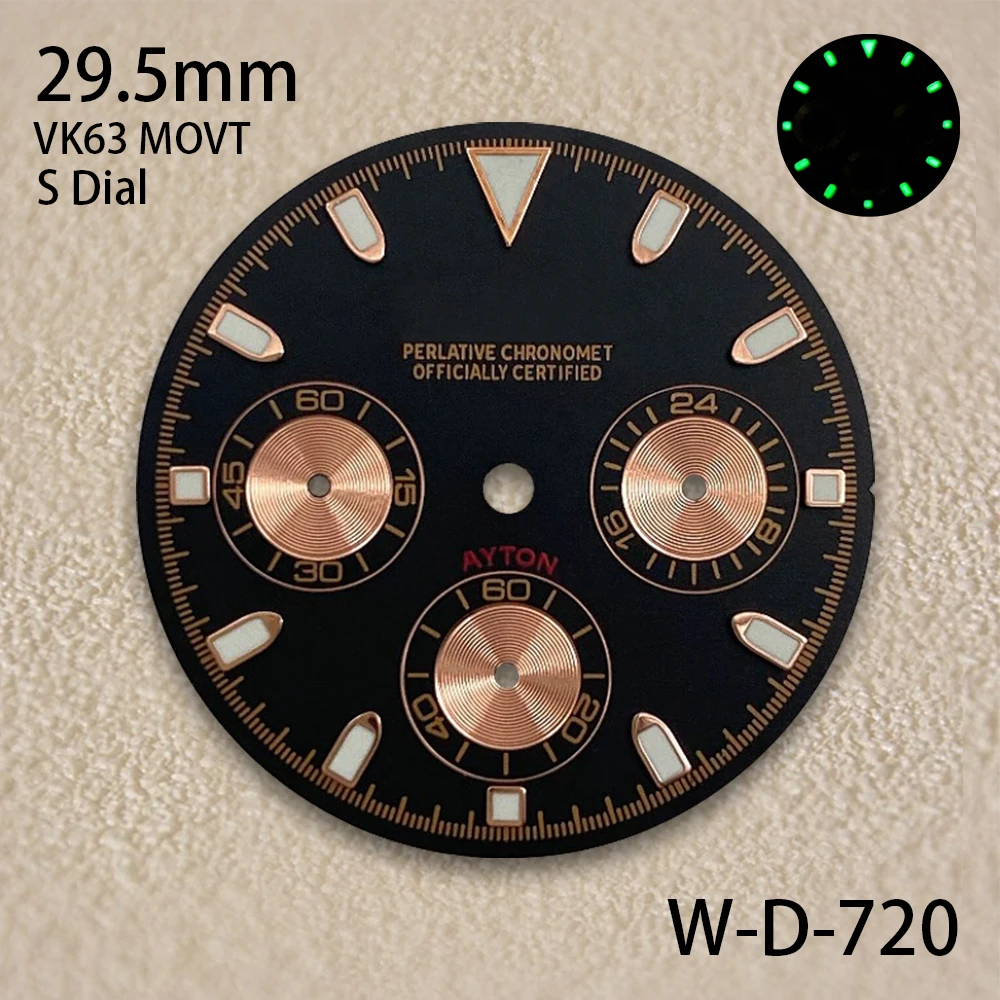 29.5mm S Logo Panda DTN Dial Fit VK63 Movement Green Luminous High Quality Watch Modification Accessories