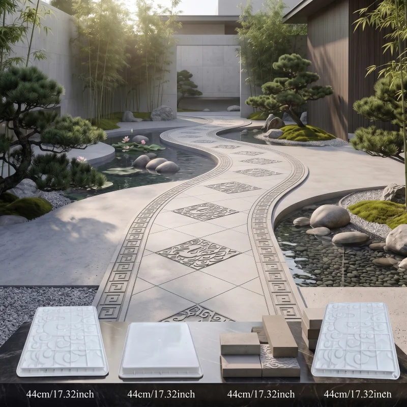 44cm Stepping Stone Mold for Cloud Relief Paver, Reusable Plastic Concrete Form for Zen Garden & Villa Walkway, Easy Demold