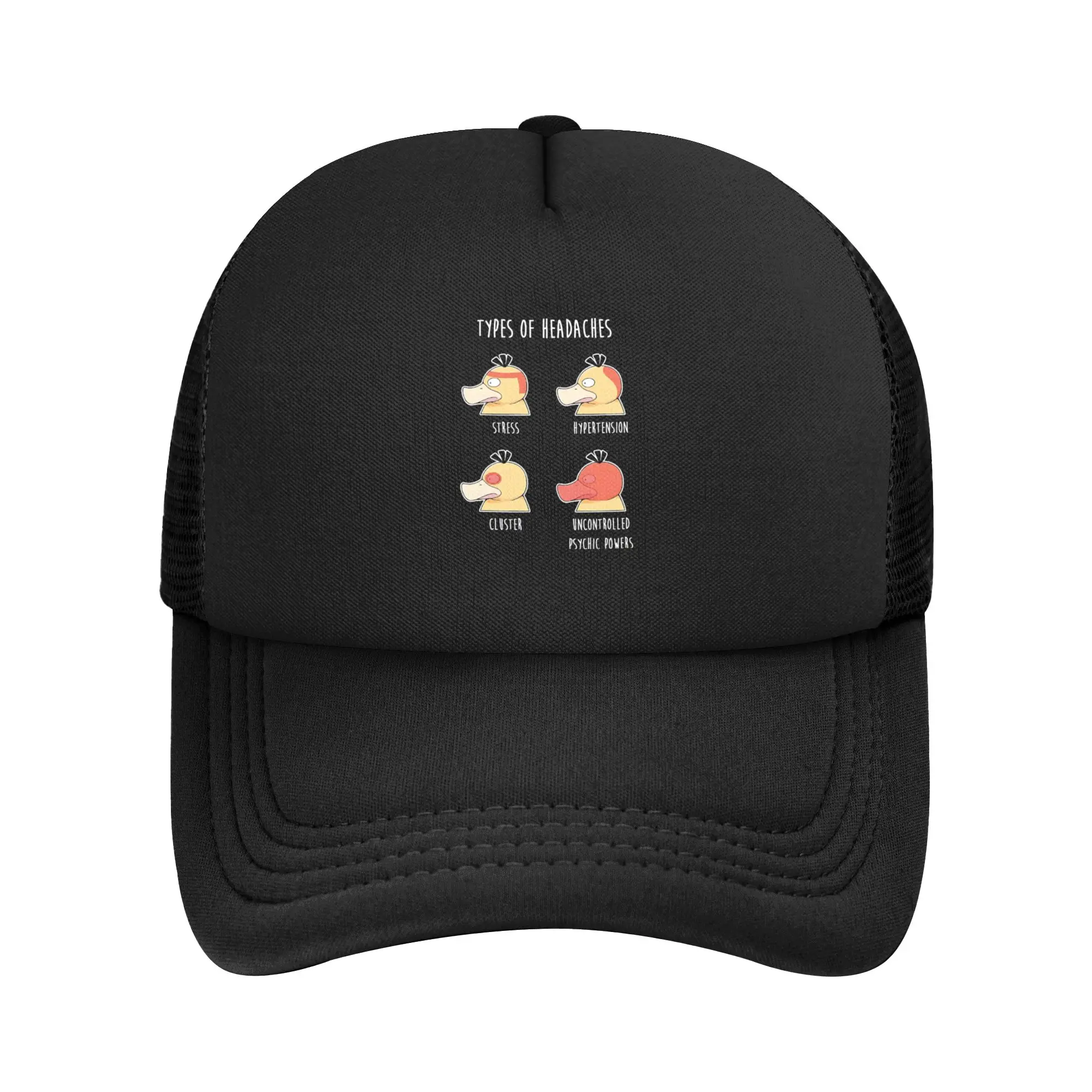 Pokemon Types of Headaches Psyduck Funny Anime Meme Mesh Baseball Caps Outdoor Trucker Hat  Breathable Polyester Racing Cap