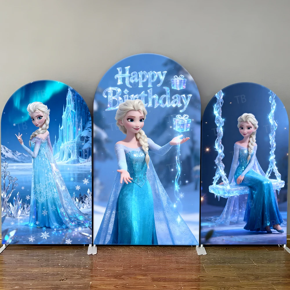 

Elsa Arch Backdrop Cover Disney Princess Elsa Kids Birthday Party Decor Baby Shower Photography Background Wall Elastic Fabric