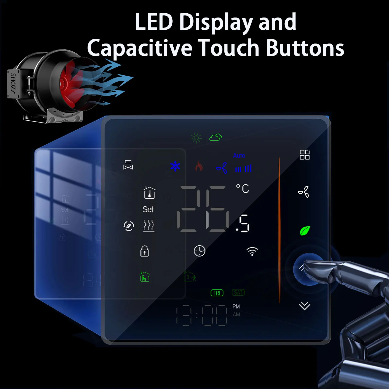

Термостат Adea Zigbee&Wi-Fi для фанкойлов 2/4-трубного типа - контроллер температуры ОВКВ для отопления и охлаждения 12В/24В/95-240В