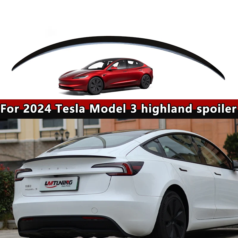 For 2024 Tesla Model 3 highland Rear Trunk Lid Spoiler Wing P Style Car Tailgate Flap Trim Decklid Lip Body Accessories