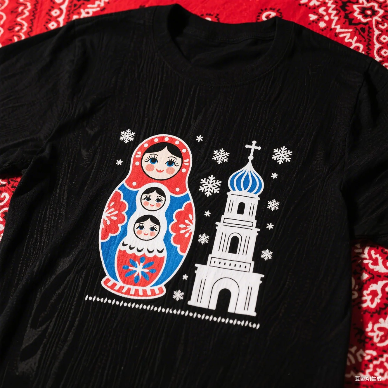 Russischer Matroschka-Puppen-Druck, lässig, Alltagskleidung, Volksmode, traditionell, bequem, Baumwolle, Unisex-T-Shirt