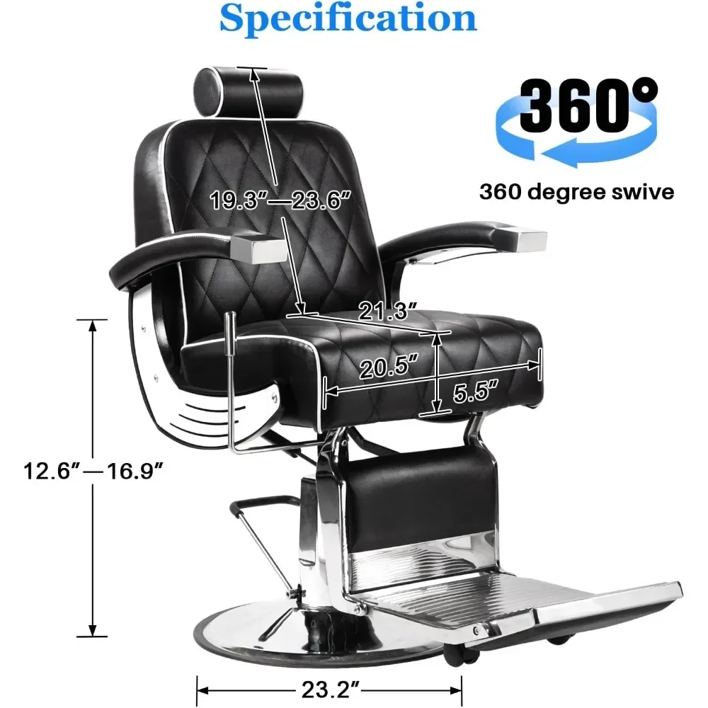 Barber Chair Reclining Barber Chair with Headrest, Hydraulic Height Adjustable , PU Leather Seat Padding , Spa, Tattoo