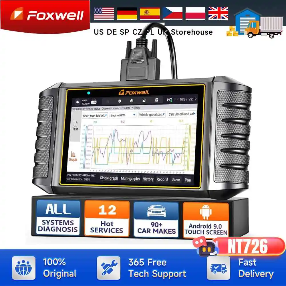 

Foxwell NT726 OBD2 Automotive Scanner All Systems Oil EPB 12 Reset D-PF Battery Registration Code Reader OBD Car Diagnostic Tool