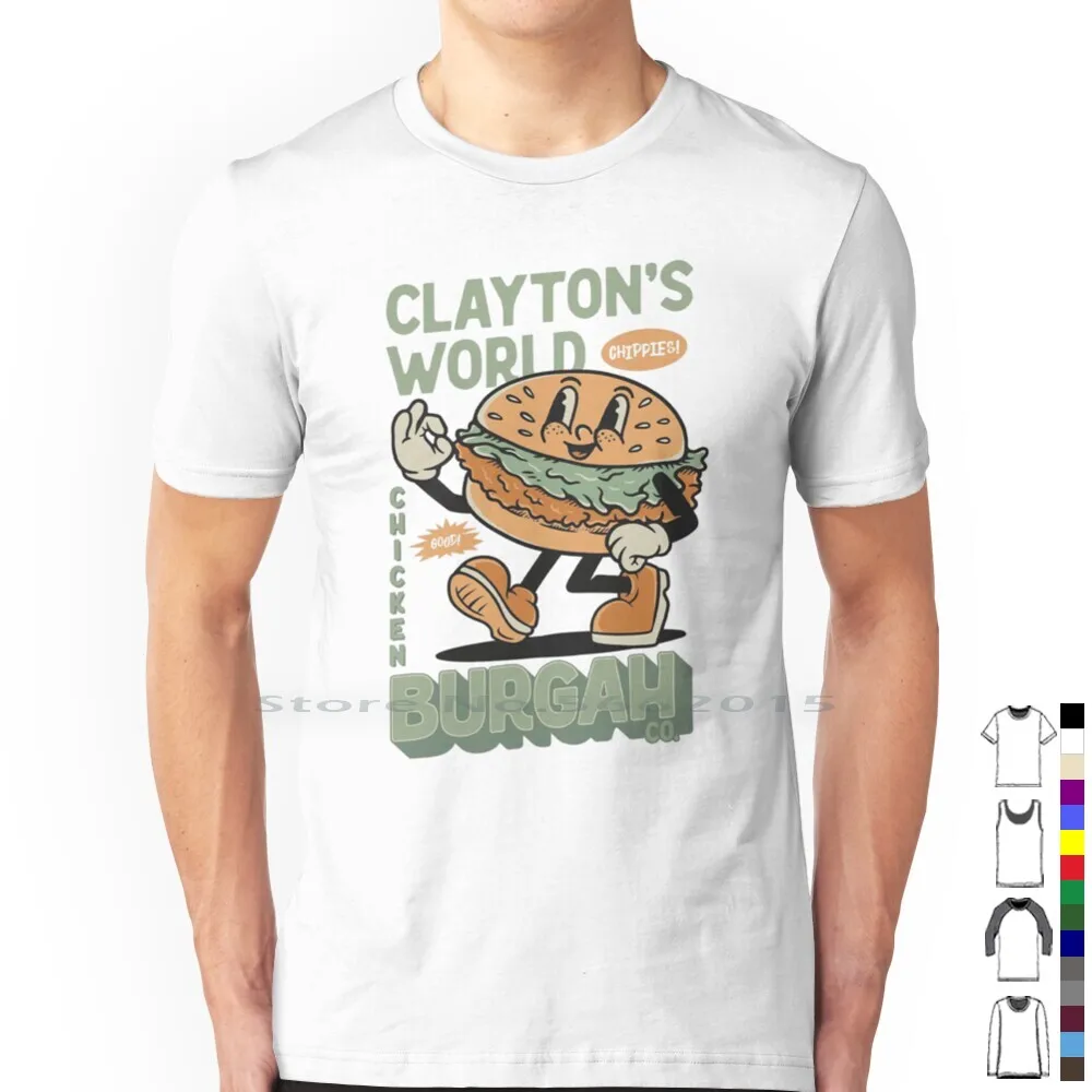 Clayton's World Chicken Burgah 100% Cotton T Shirt Claytons World Chicken Burgah Burger Influencer Vintage Tee Short Sleeve