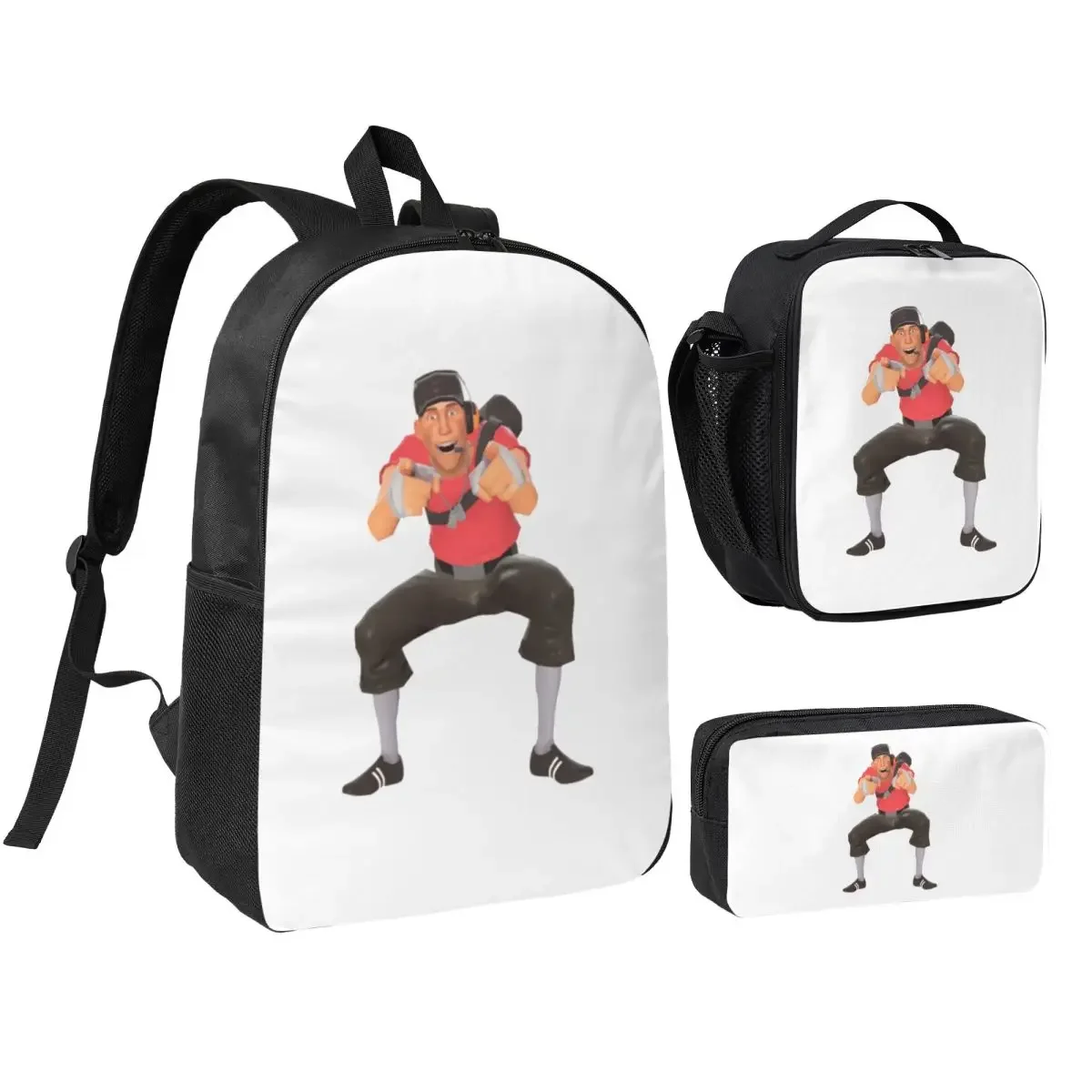 Tf2 Scout Laugh Team Fortress 2 Backpack Student BookBag School Bag Computer Shoulder Bags 3ps Insulated Lunch Bag Pencil Case