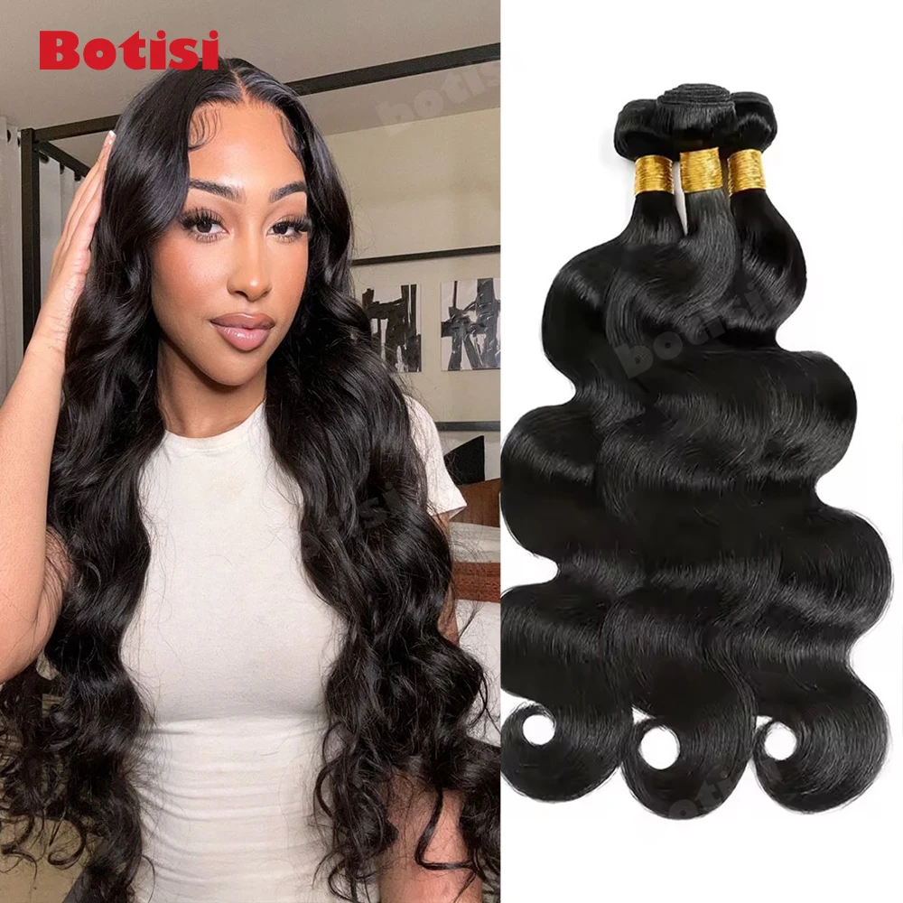 

Наборы из 3-4 пучков натуральных человеческих волос Body Wave, 28-30 дюймов, бразильские, натуральные черные, необработанные, для наращивания