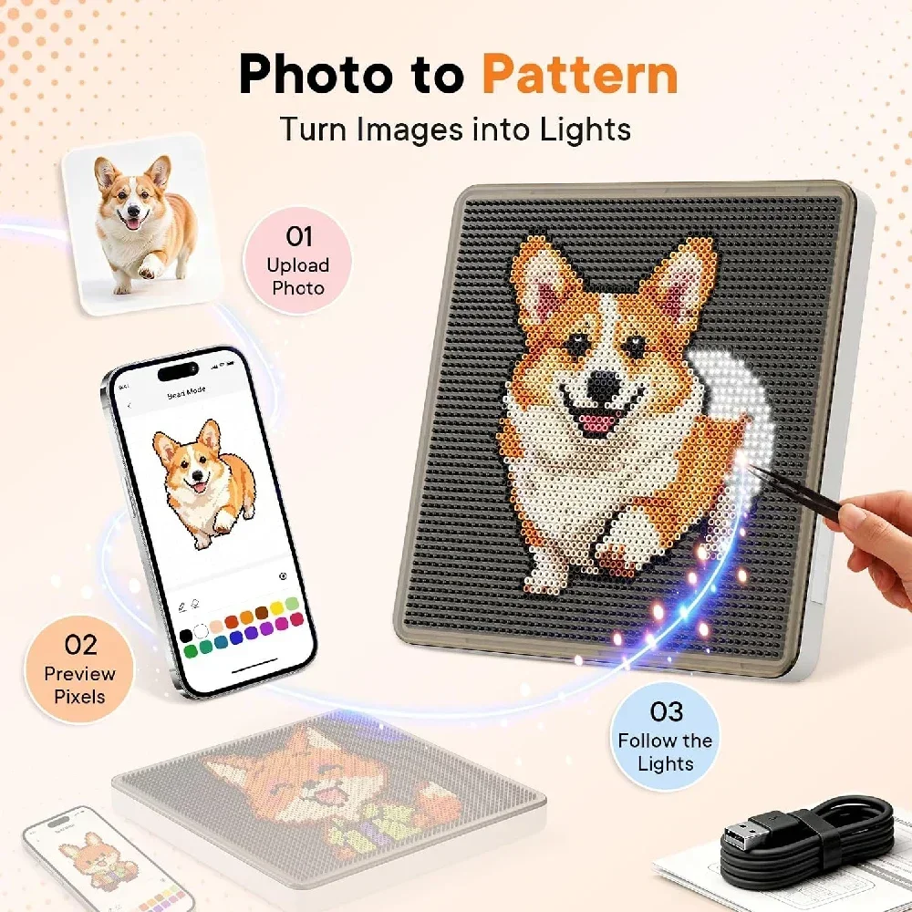 Smart Melty Beads Board with LED Light, App Controlled Pixel Art Pegboard for 2.6mm Fuse Beads DIY Craft
