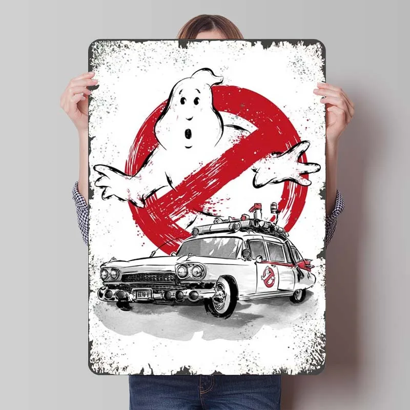 Retro Tinplate Signs for Wall Art Decoration Bath Room Decor Men Ecto 1 Sumie Metal Sign Car Poster Garage Home Decorations Bar