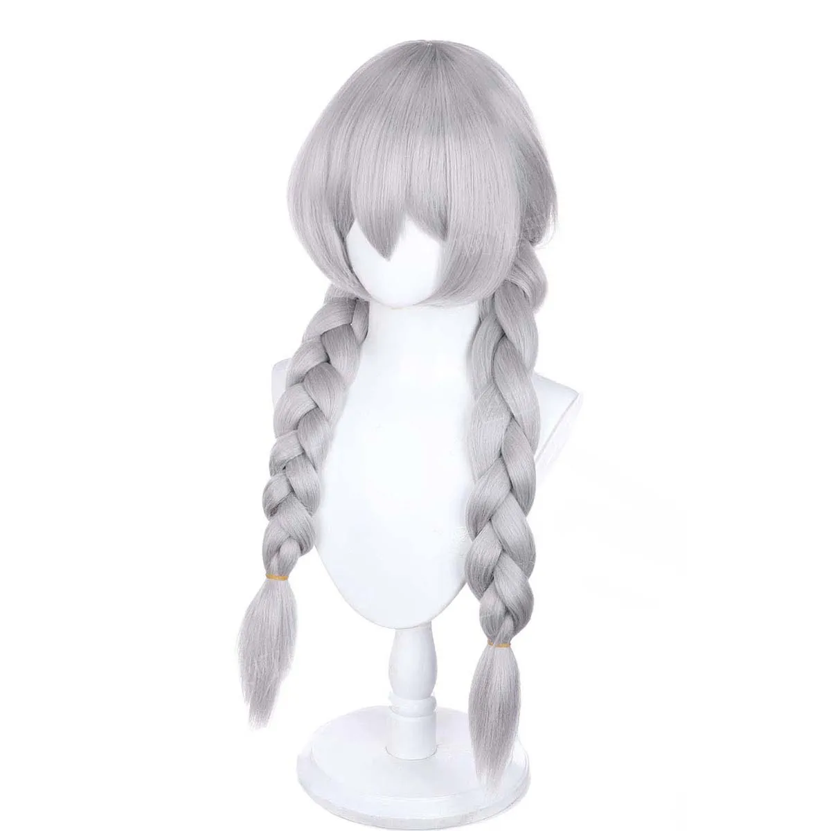 أنيمي لعبة تأثيري مضفر طويل مستقيم الرمادي الباروكات الاصطناعية #3
