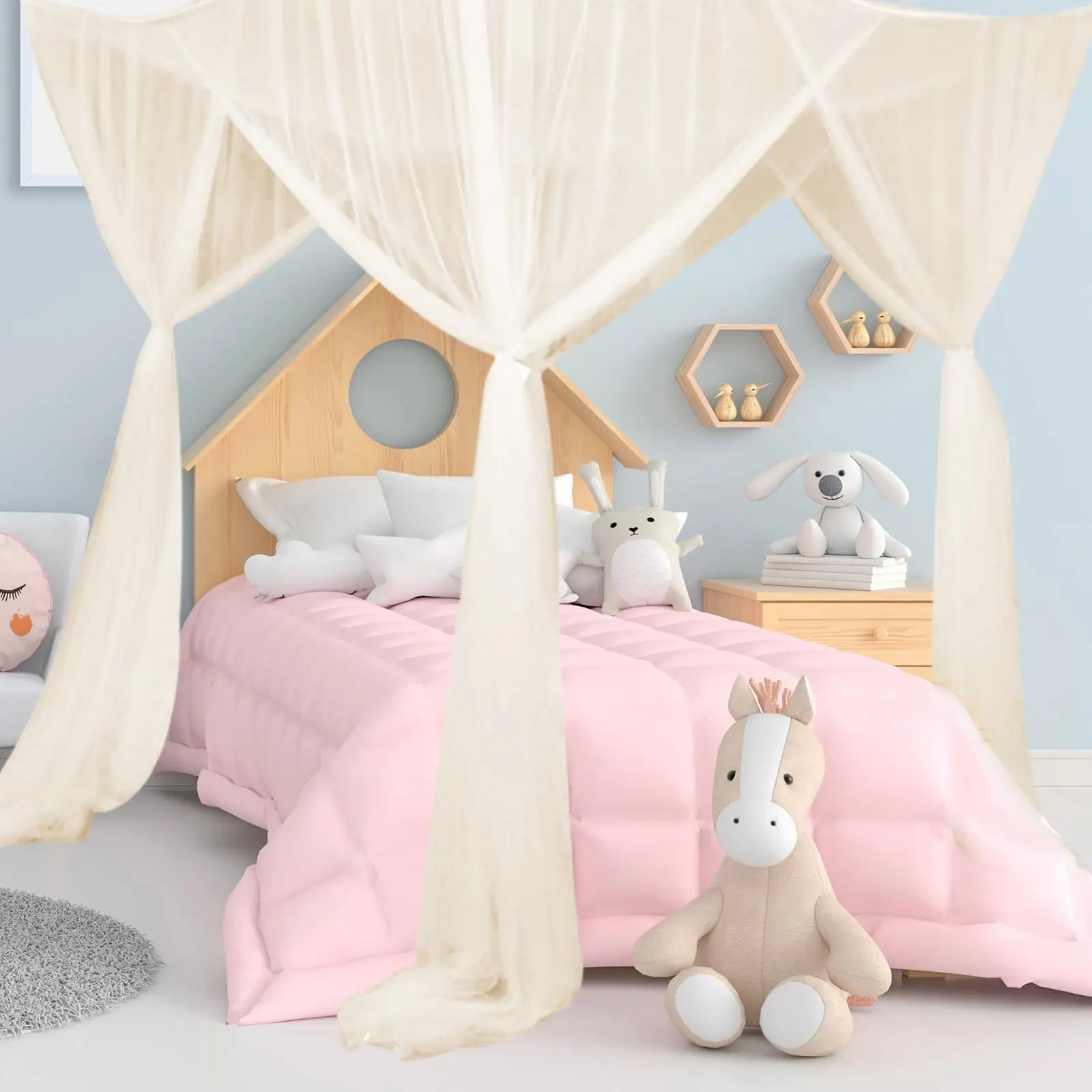 4 Corners Post Bed Canopy Net Home Cozy Netting for Women Adults Kids Room
