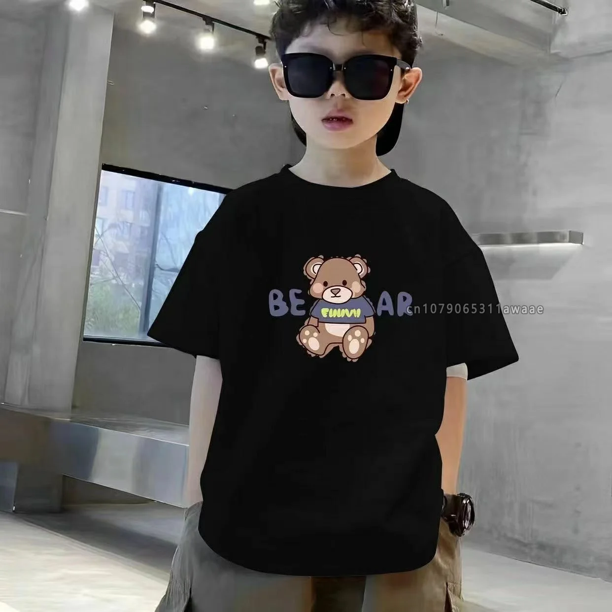 Children Cotton T-shirt Boys Girls High Quality Hip Hop T Shirt Cute Bear Printed Kids Tee Summer Short Sleeve Child's Clothes