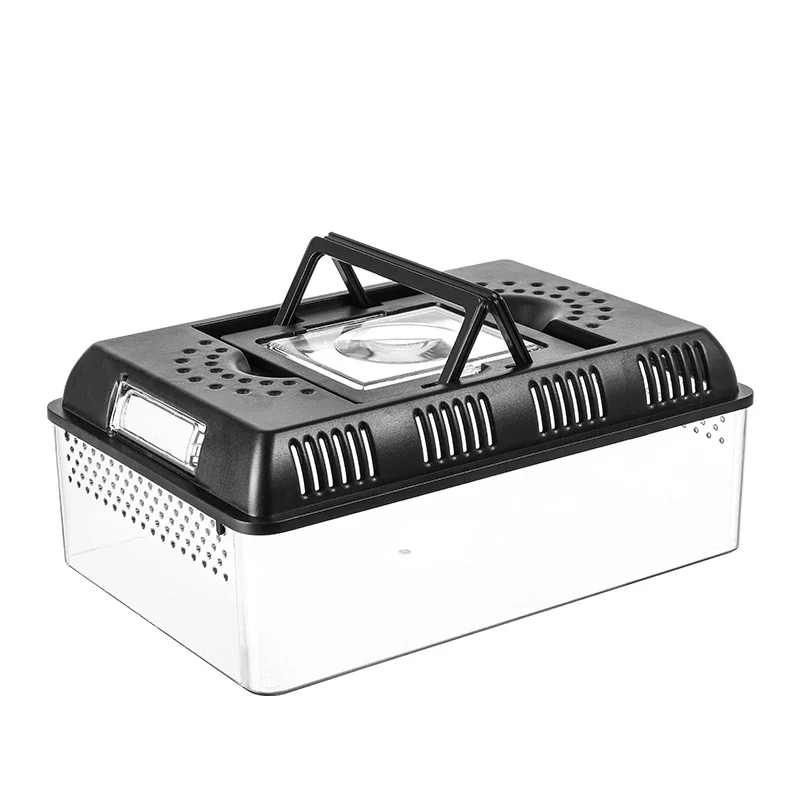 

New design plastic handle pet cage crawl box reptile breeding box with USB light inside