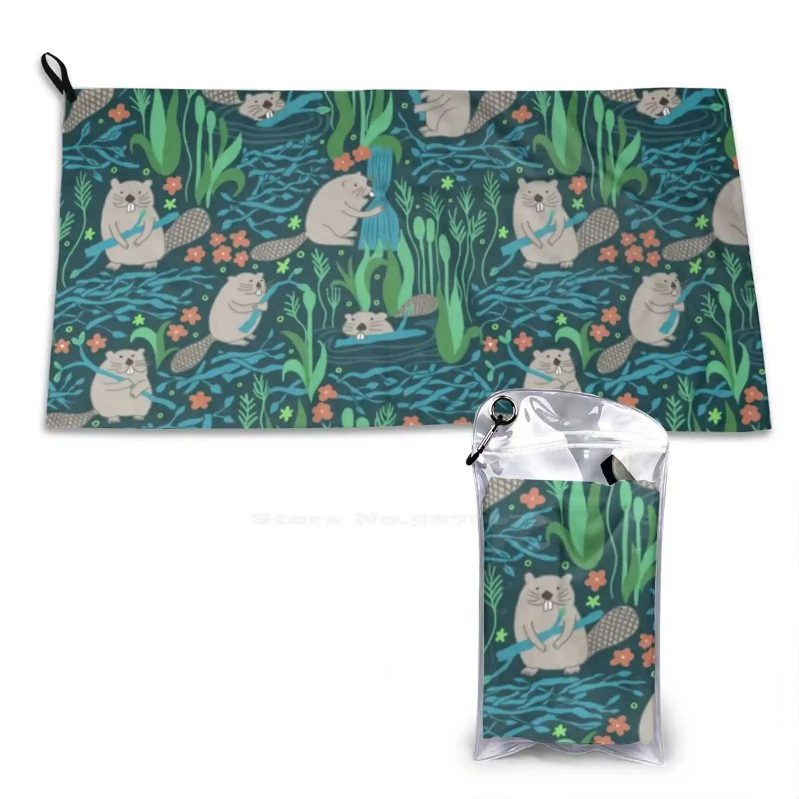 Busy Dam Beavers-Dark Soft Comfortable Bath Towel Outdoor Beavers Dam Busy Nature Lake House Cabin Funny Animal Animal Pattern