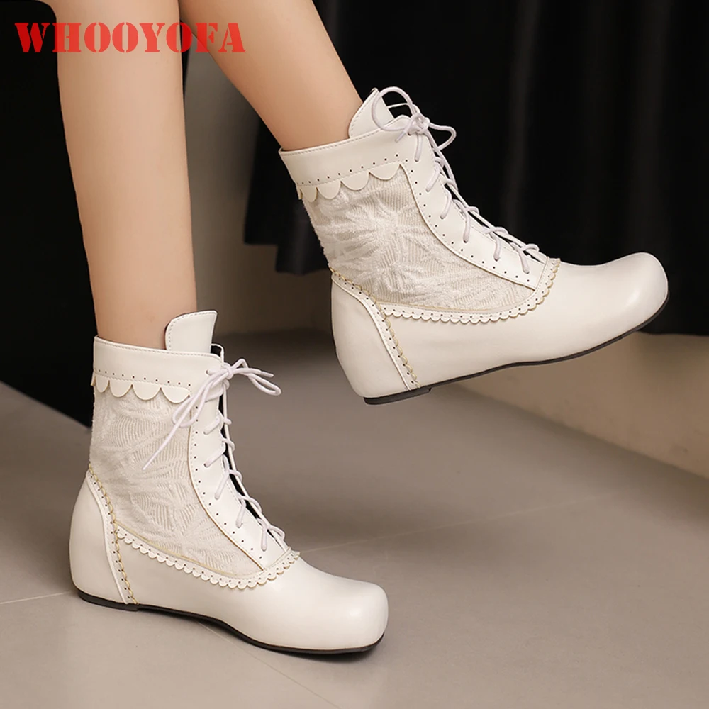 

2025 New Winter Comfortable White Green Women Ankle Boots Hot 4cm Wedges Heel Lady Casual Shoes Plus Big Size 12 43 47 50