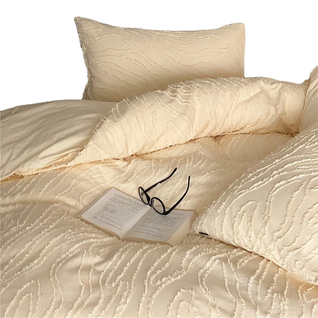 

60S Cotton Tufted Bedding Set Bohemian Boho Chic Tufted Tassel Duvet Cover Bed Sheet Bedding Set