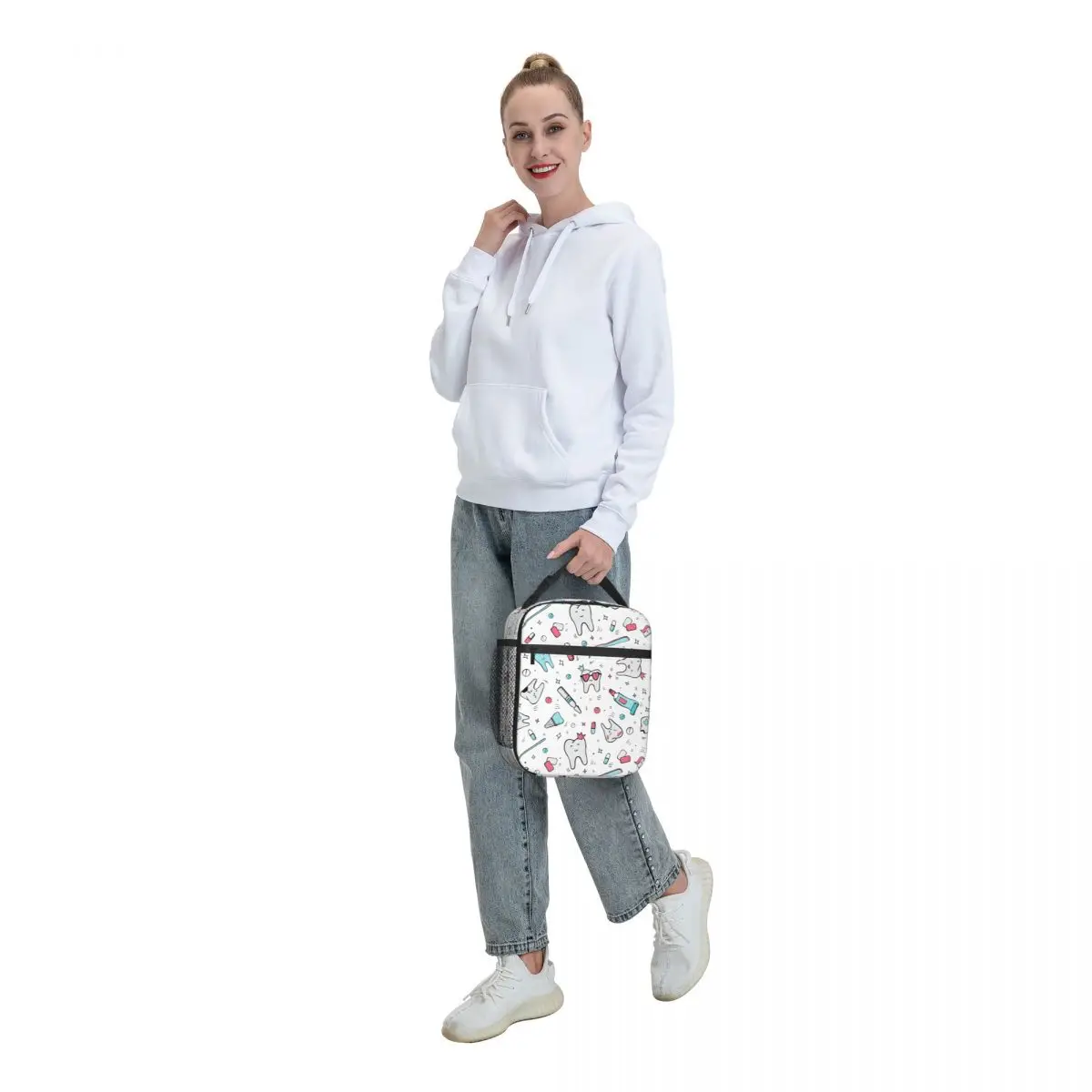 Dentist Cartoon Pattern Insulated Lunch Tote Bag for Women Teeth Brush Portable Cooler Thermal Bento Box School