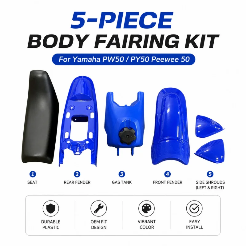 5-Piece Body Fairing Kit for Yamaha PW50 PY50 Peewee 50, Complete Gas Tank Seat Fender Shroud Set 03-26