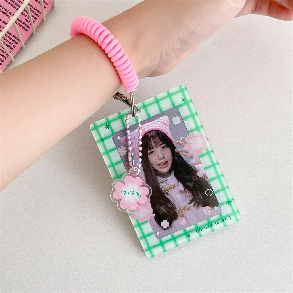 With Keychain Korean Style Card Holder Card Case Acrylic Student Card Cover Bungee Cord Candy Color ID Card Holders Girls Gift