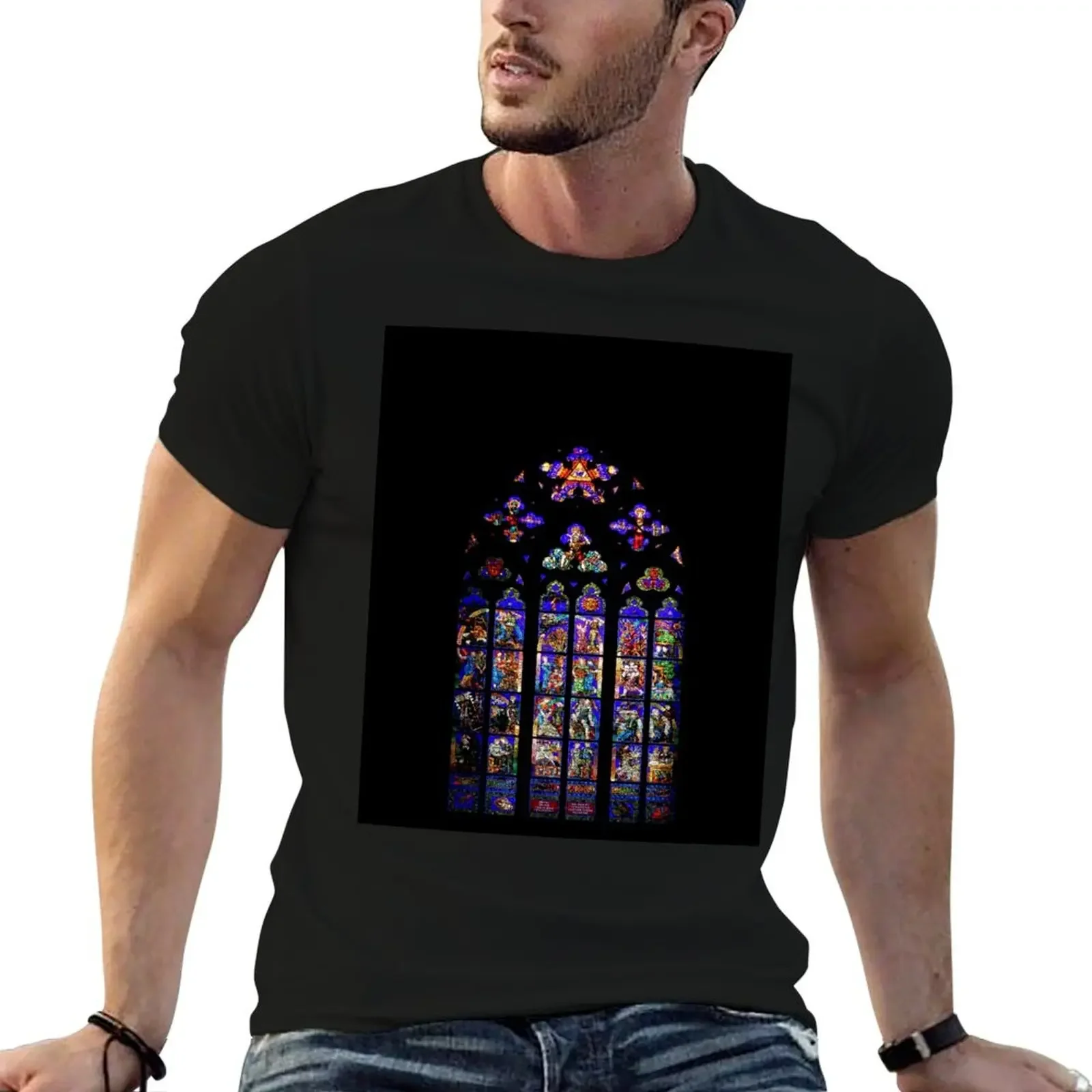 Stained Glass - Prague, St. Vitus Cathedral 2 T-Shirt oversized plus size clothes mens graphic t-shirts hip hop