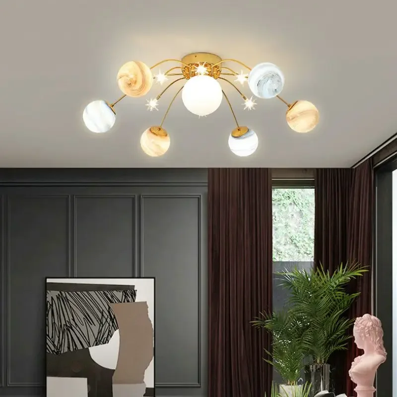 

SANDYHA Personalized Star Ceiling Light Modern Romantic Decorative Lamp for Children's Room Creative Planet Glass Ball Lighting