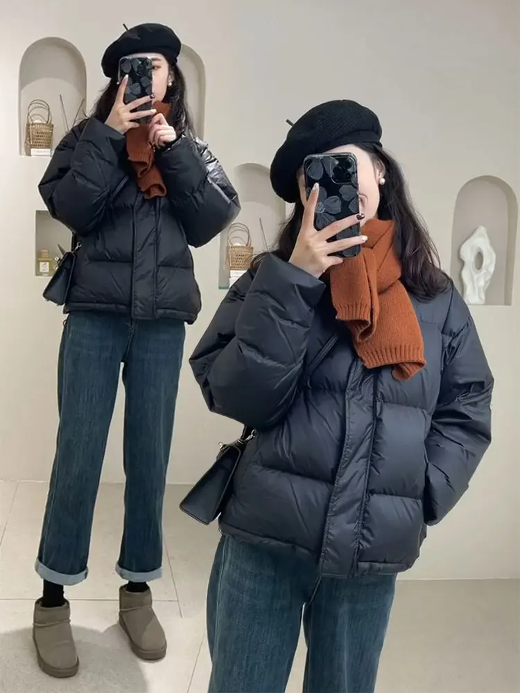 

Women's Short down Jacket 2023 Winter Thickened Warm Stand Collar Duck Feather Bread Style Fashionable Outerwear Coat
