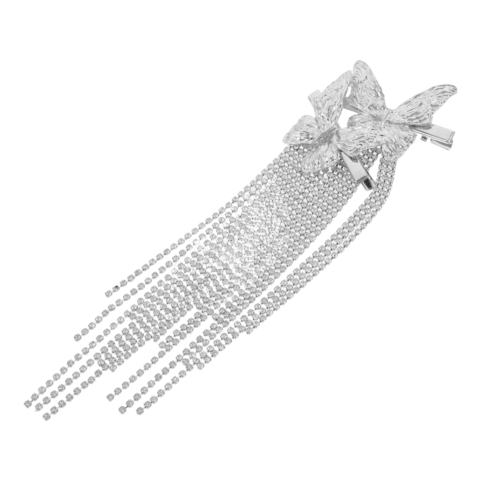 

2 Pcs Wedding Hair Pins Butterfly Rhinestone Accessories Barrettes for Fine Tassel Vintage Silver Cute Clip Bride Toddler