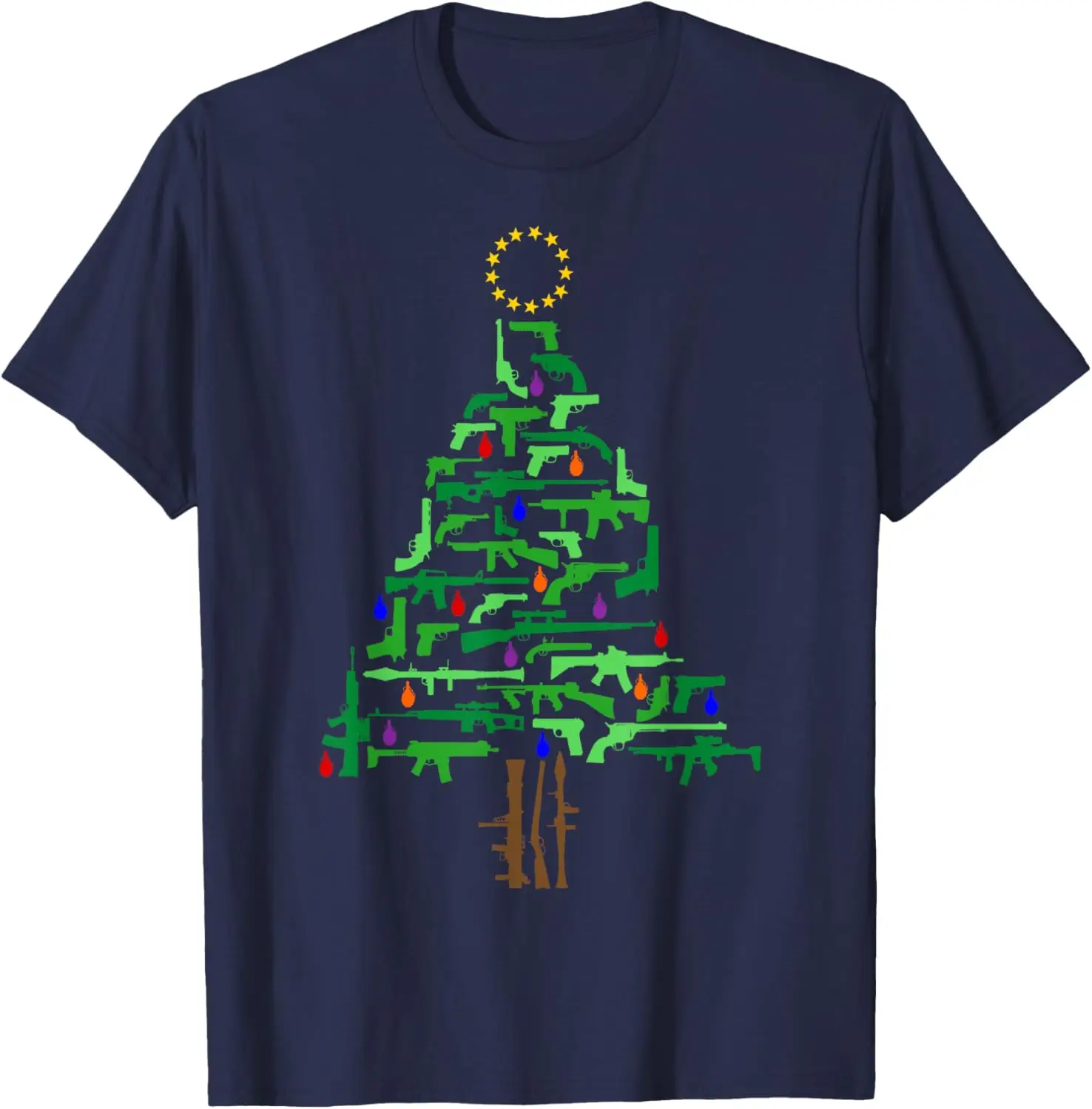 Xmas Patriotic 2nd Amendment Gun Christmas Tree T-Shirt 100% Cotton O-Neck Short Sleeve Summer Casual Mens T-shirt Streetwear