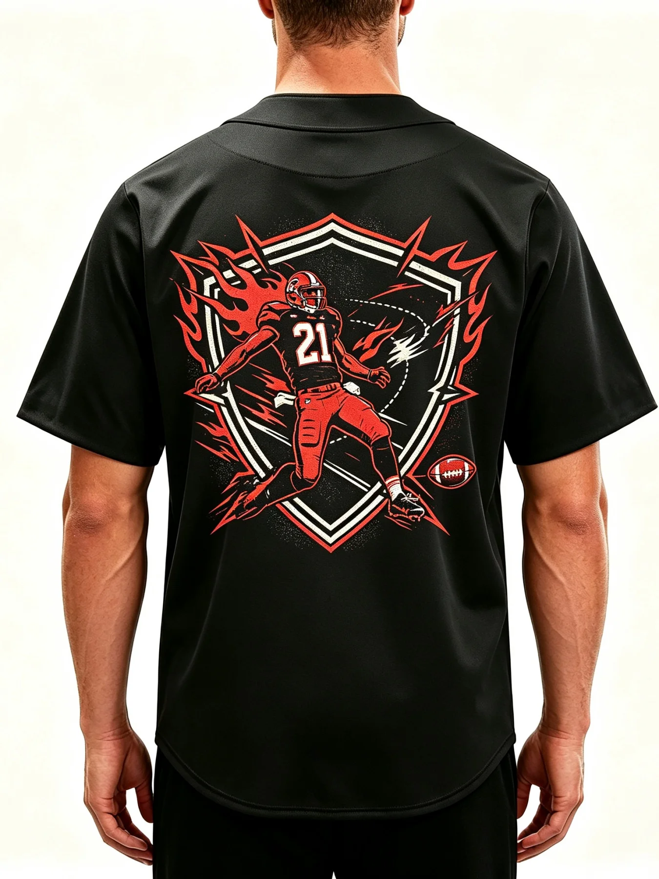 Vintage #21 American Football Player Graphic Baseball Jersey, Retro Rugby Print Button‑Up Short Sleeve Shirt, Sports Lovers Casual Top
