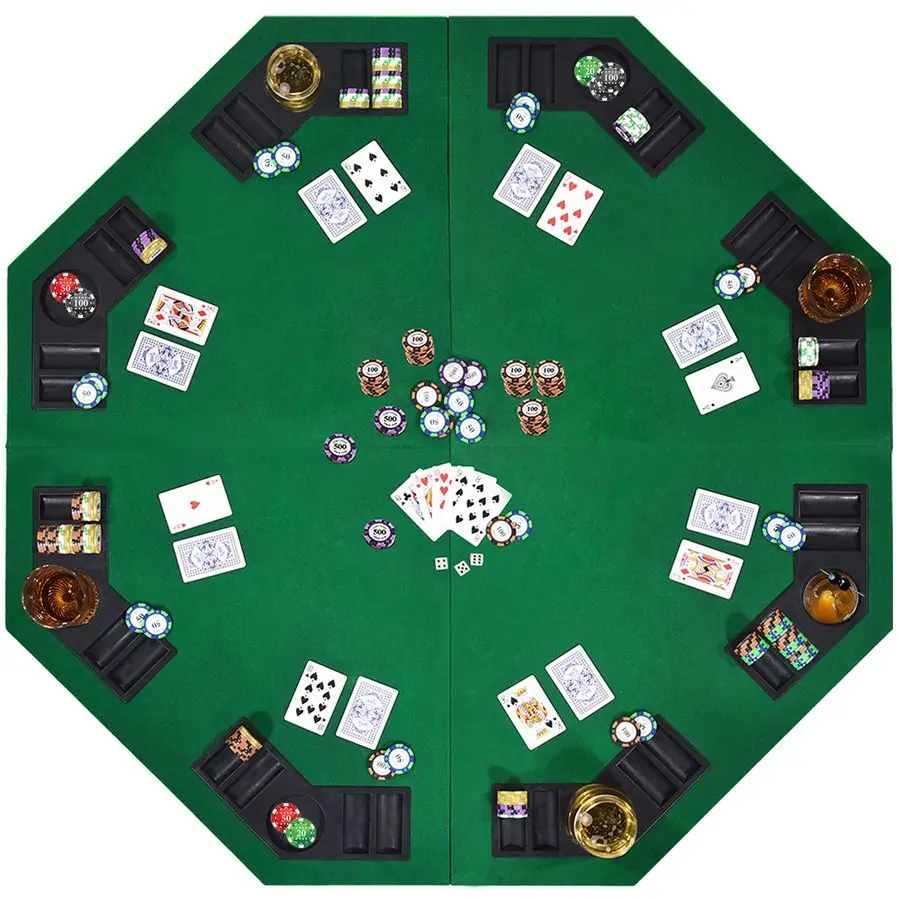 

8Player Foldable Poker Table Top, Casino Texas Holdem Layout, Portable AntiSlip Blackjack Poker Table Mat with Carrying Bag for