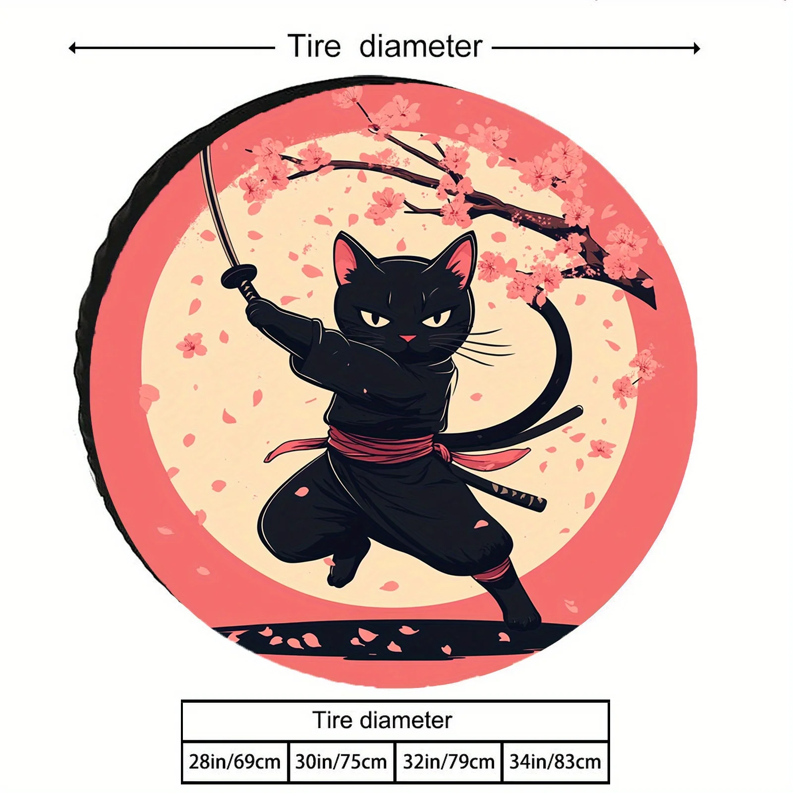 1pc High-Definition Black Cat Swordsman Print Tire Protector For RVs, Trucks, And Campers - Weatherproof Protection, Available I