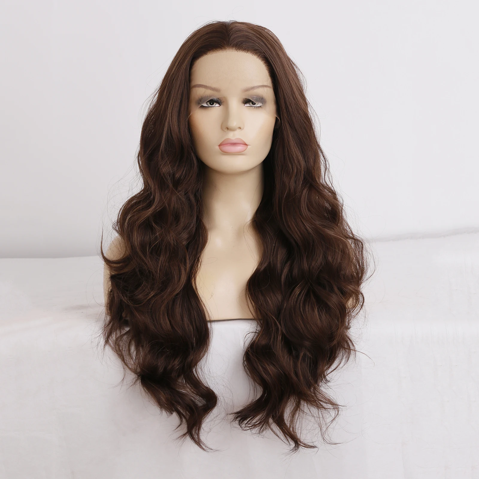 AIMEYA Drak Brown Body Wave Lace Front Wig for Women Heat Resistant Synthetic Lace Wig Daily Use Hair Natural Hairline