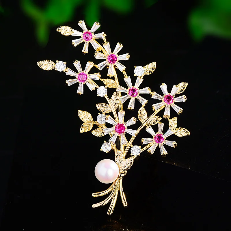 

Korean High-grade Flower Bouquet Set Zirconium Brooch New Beaded Flower Corsage Women's Suit Sweater Pin Buckle