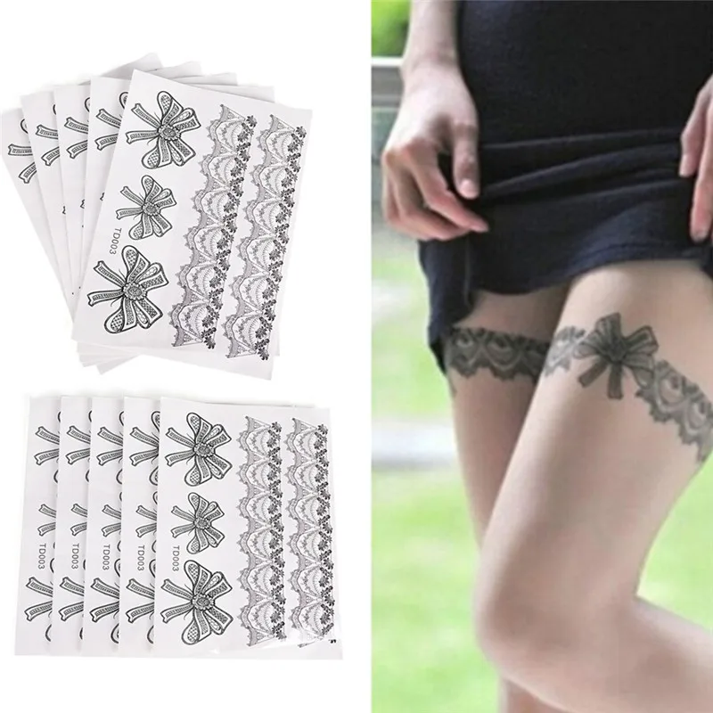 Waterproof  Tattoo Temporary Sticker on Body Leg Transfer Lace Stocking Tattoo