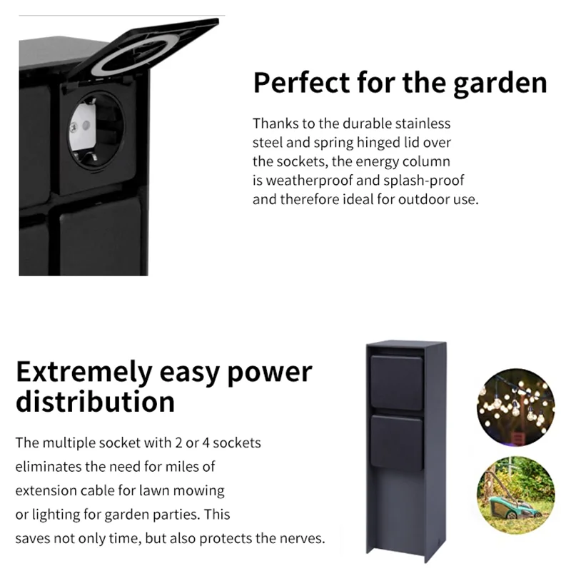 2-Way Outdoor Sockets With Spike Waterproof EU Plug Energy Column Multi-socket Garden Socket For Garden Décor Lawn Mower BBQ