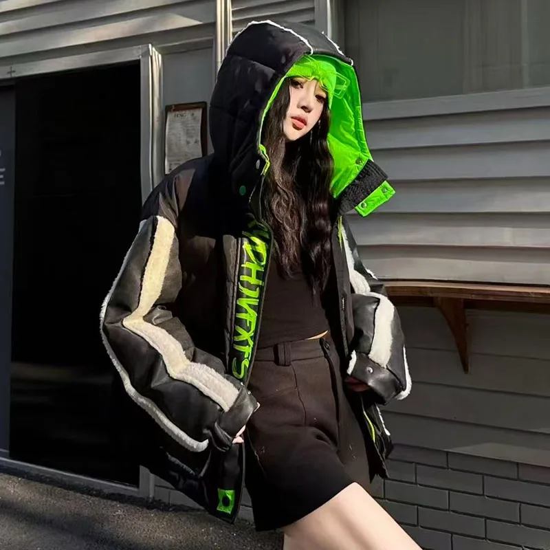 Winter Dikke Warme Donsparka Vrouwen Streetwear Print Donsjack Mode Harajuku Casual Oversize Jas Winter Capuchon Uitloper