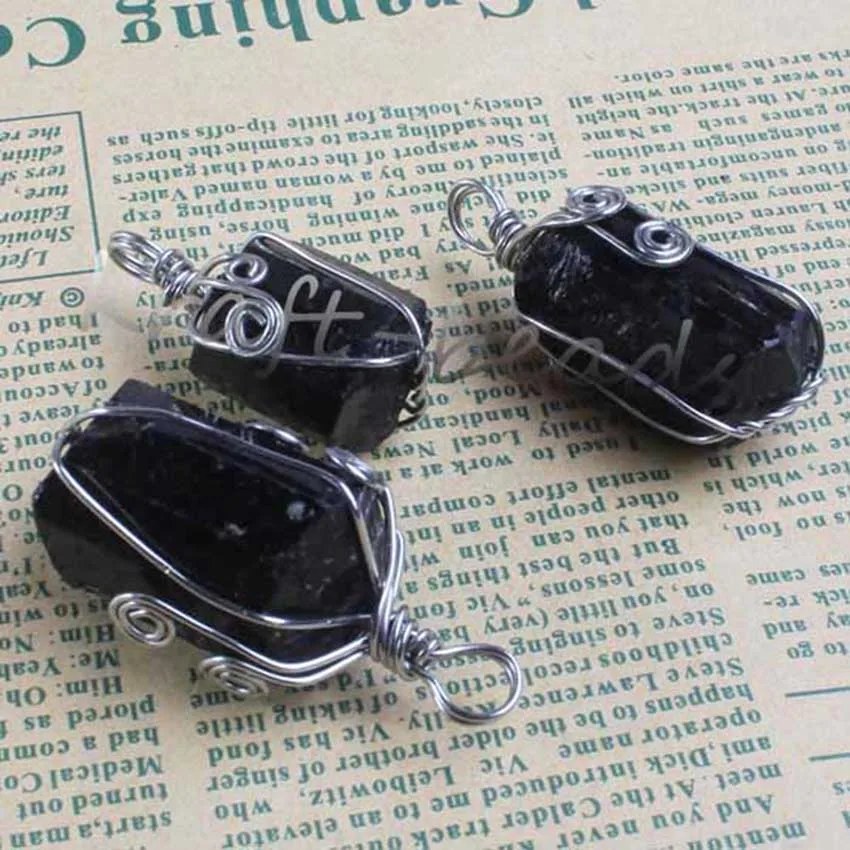 Wire Wrapped Jet Pendants For Women Necklace DIY Natural Irregular Black Tourmaline Energy Stone Pendant Man Jewelry No Chain