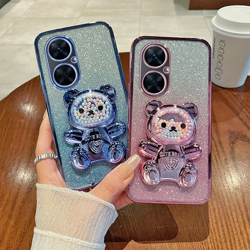 For Huawei Nova 11i Case Soft Silicone Bling Shockproof Electroplated TPU Cell Phone Casing For MAO-LX9 Back Cover Bear Stand