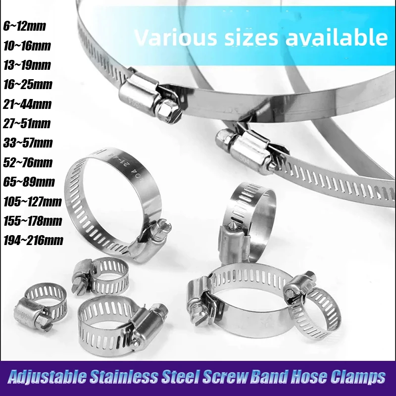 

2-50pcs/Lot 6mm-216mm Adjustable Pipe Hose Clamps Stainless Steel Hoop Clamp Automotive Car Fuel Pipe Tube Clip Fixed Tool