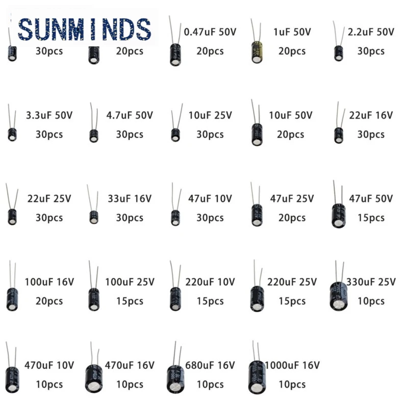 

500Pcs/lot 0.1UF-1000UF 24Values Aluminum 16-50V Mix Electrolytic Capacitor Assorted Kit And Storage Box