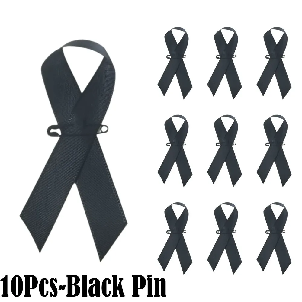 10Pcs Portable Memorial Black Ribbon Brooch Queen Black Mourning Bow Brooch Souvenir Black Badge Pin for Funerals and Mourning