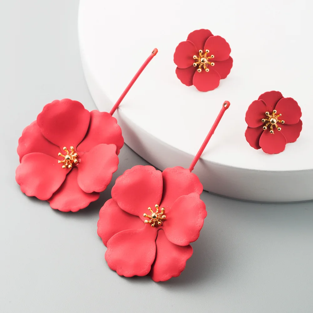 1Pair Sweet Flower Earrings for Women Fresh Petal Stereo Rose Stud Earrings aretes Temperament Flower Earring Elegant Jewelry