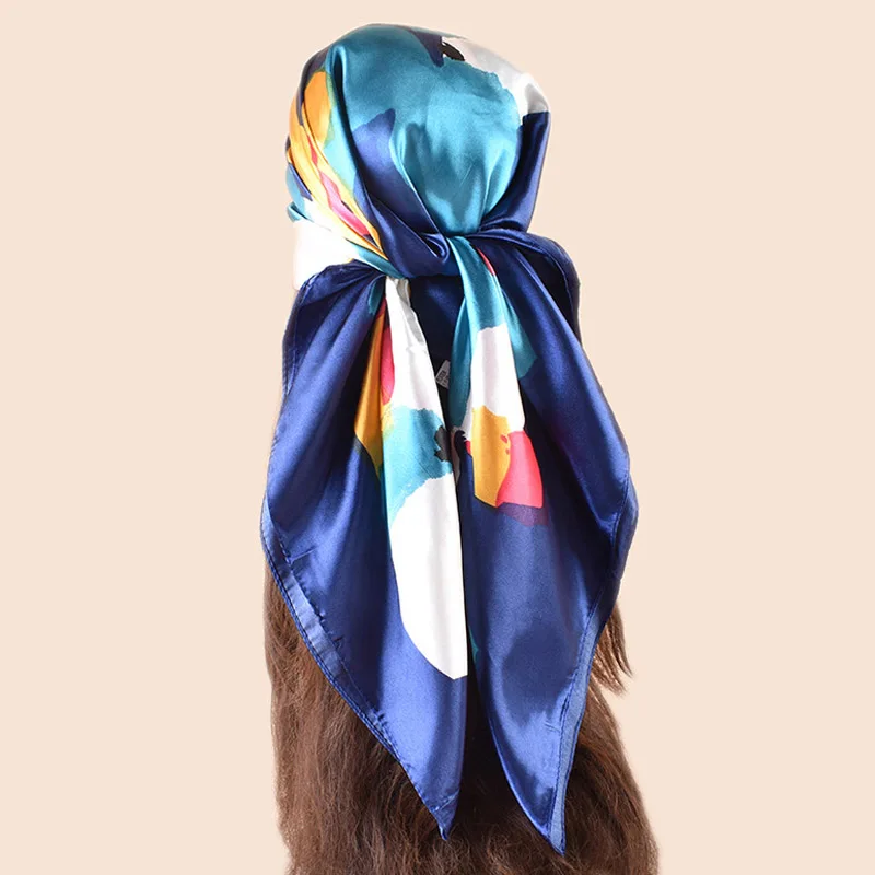 Hohe Qualität Schal Satin Seide Quadrat Schal Frauen Blume Halstuch Damen Stirnband Haar Bands Drucken Foulard Hijab Wraps Bandana – Detail 2