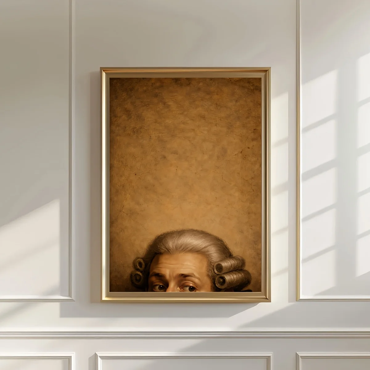 Quirky Peeking Gentleman Canvas Prints Poster Funny Vintage Portrait Humorous Curly Wig Man Art Prints Toilet Home Decor Poster
