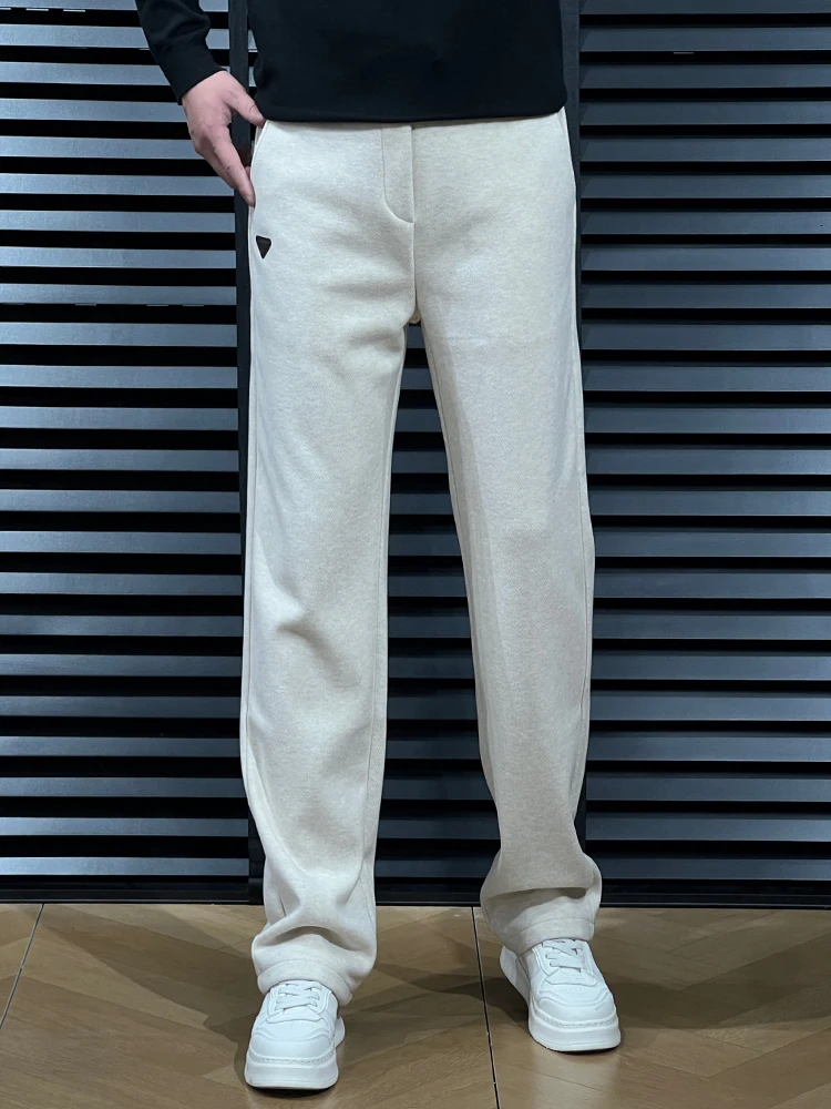 

Свободные прямые повседневные брюки, мужские модные цветные брюки с высокой талией, эластичный пояс, удобные теплые зимние корейские брюки