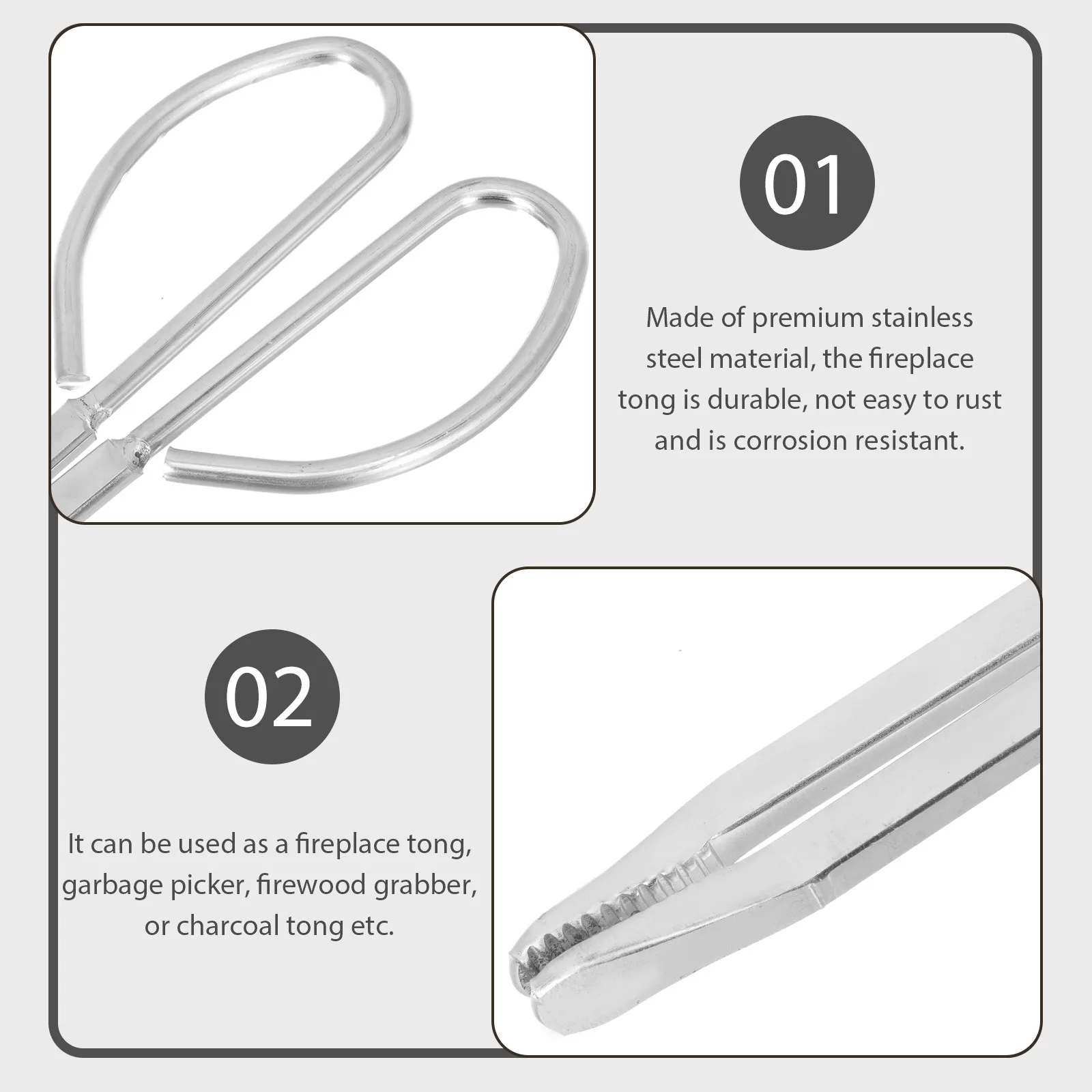 

Heavy Duty Stainless Steel Fireplace Tong Multipurpose Firewood Grabber Outdoor Long Claw For Camping Barbecue Wood Stove Coal