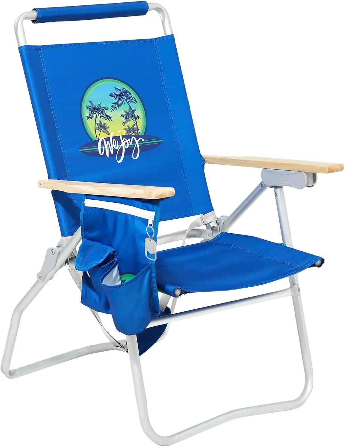 

High Ba Aluminum Beach Chair Camping Chairs With 4 Adjustable Position, Wooden Armrest, Storage Bag, Cup Holders, Folding